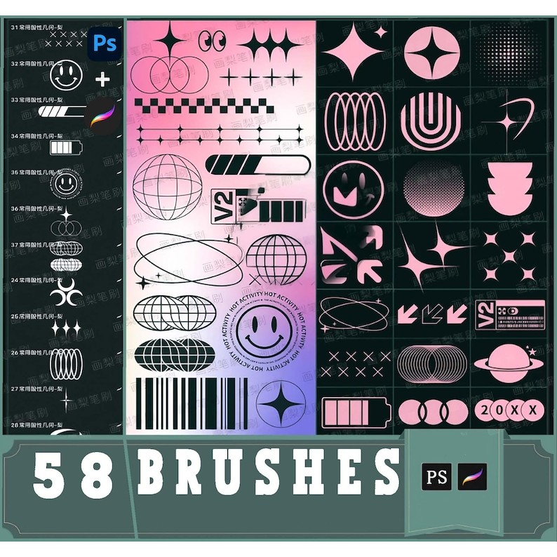 Abstract Geometric Brushes for Procreate & Photoshop - 58 Brushes ...