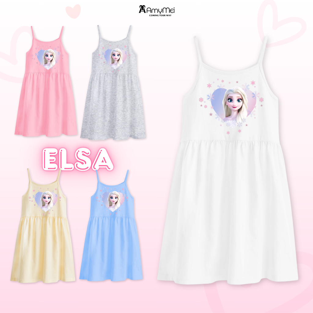 Đầm 2 dây bé gái Elsa Amymei, đầm thun cotton nhật thoáng mát. Cho bé 14-50kg DAMDAY_ELSA