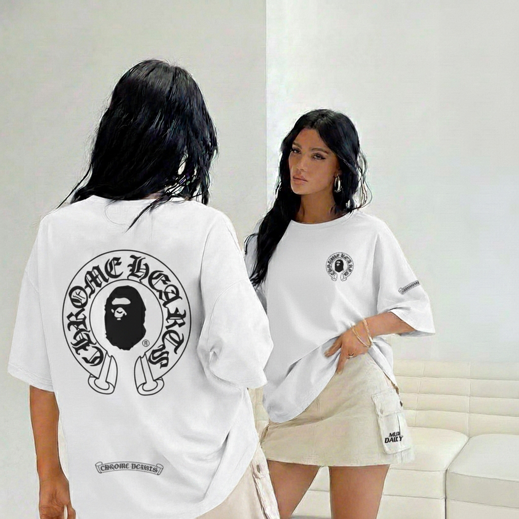 Chrome Hearts x Bape Basic Loose T-shirt for Men and Women Unisex Thick ...