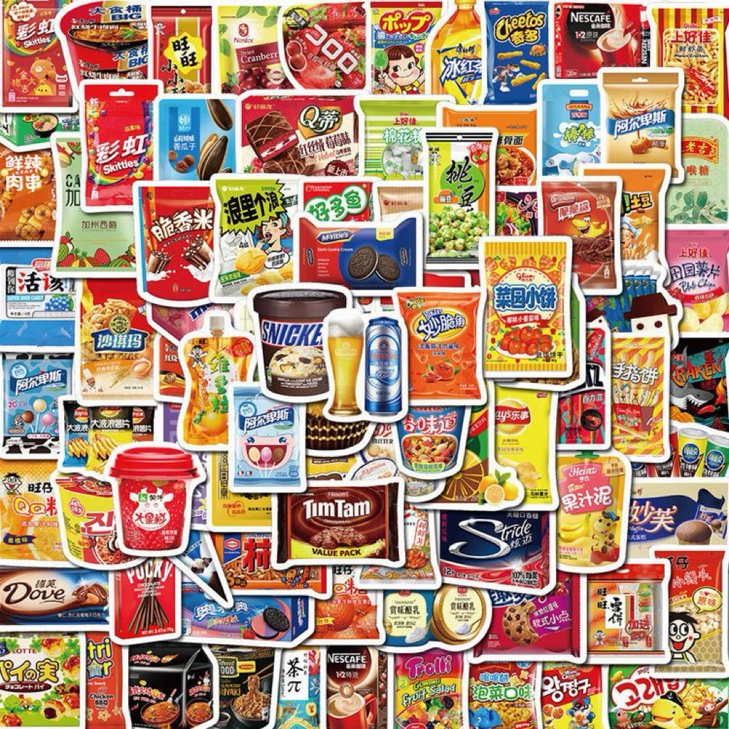 Bag of 90 stickers code 1 of cute Chinese snacks | Shopee Singapore