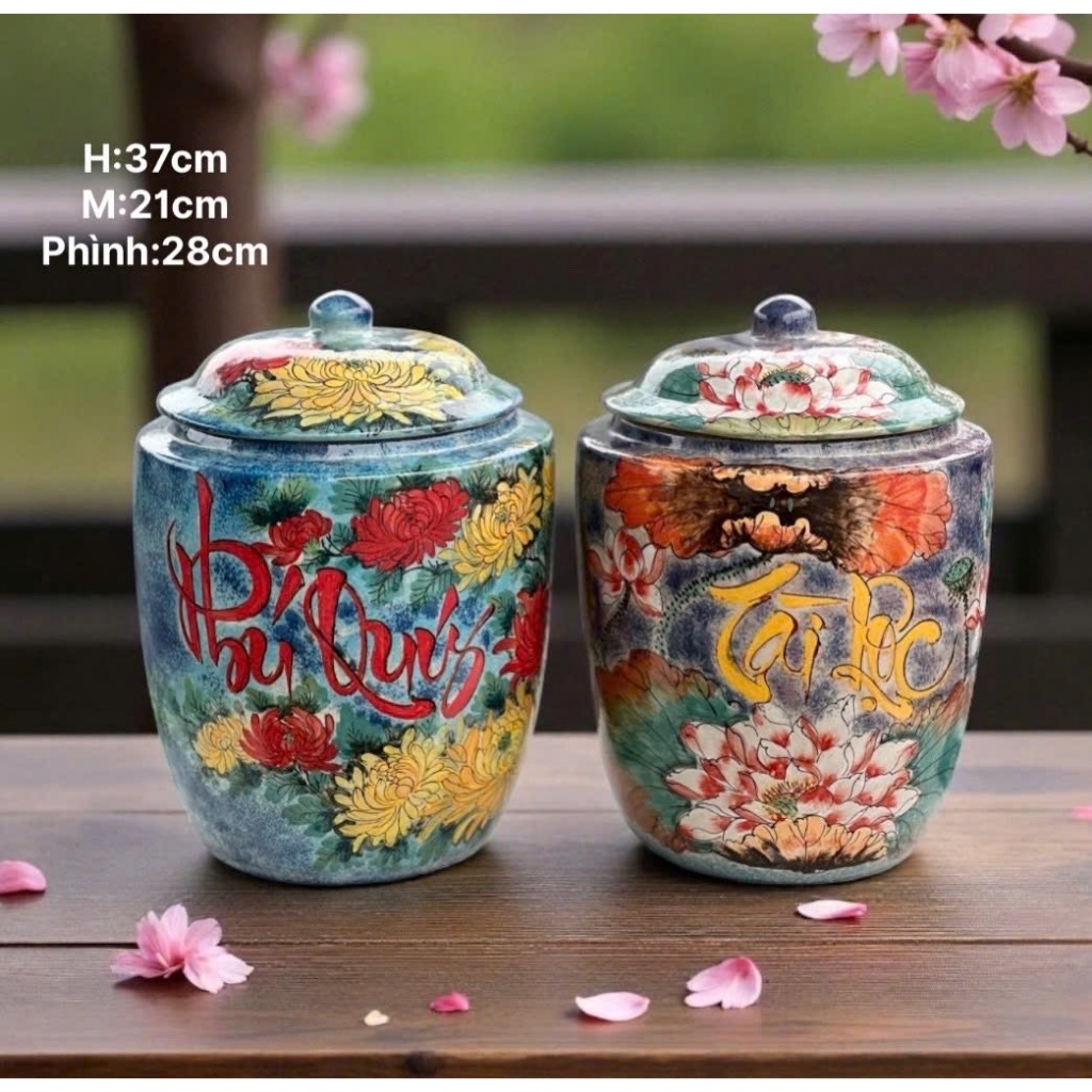 Handmade Hand Painted Patterned Rice Jar 10kg Capacity Bat Trang ...
