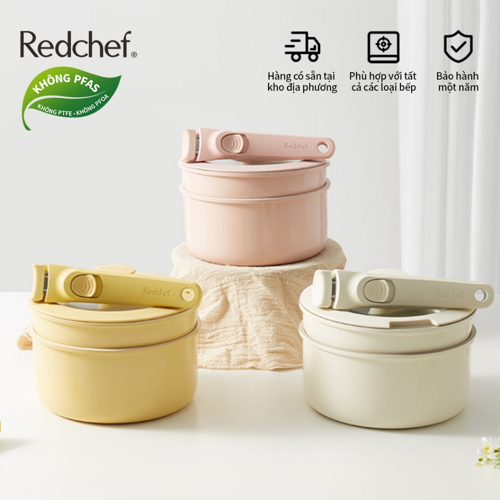 View of Redchef Non-stick Ceramic Cooking Set with Removable Handle 4 PFAS&PTFE ...