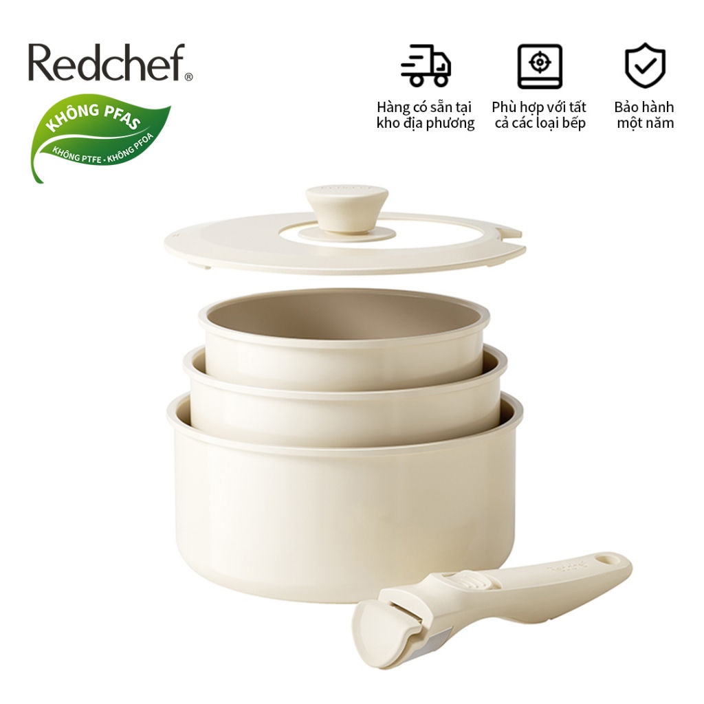 Redchef White non-stick ceramic cooking set with removable handle 5 ...