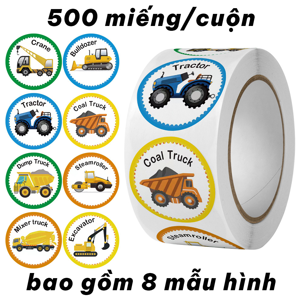 Roll of 500 funny vehicle stickers - Learning Vocabulary & Cute Rewards ...
