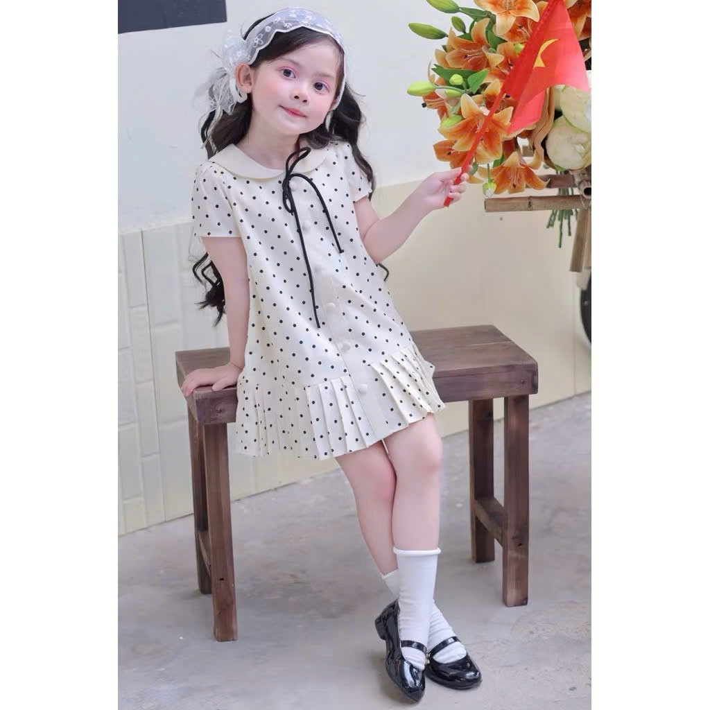 MỘC BABY STORE- v4 Váy Bé Gái váy chấm bi dáng xuông xinh đẹp 12-40kg