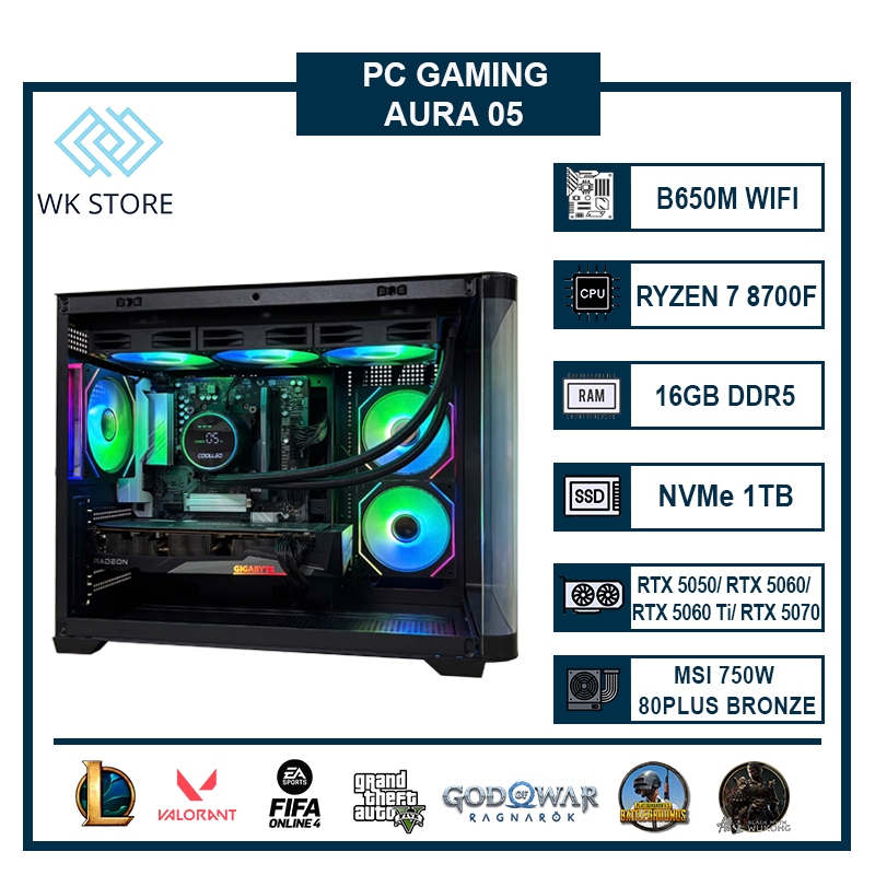 Aura 05 Gaming PC Case, Ryzen 7 8700F | 16GB DDR5, NVMe 1TB | VGA RTX ...