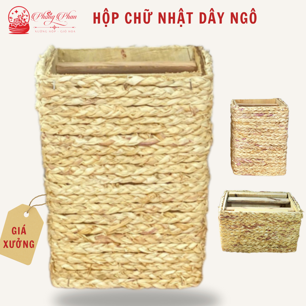 Rectangular Wooden Flower Arrangement Box Wrapped in Corn String ...