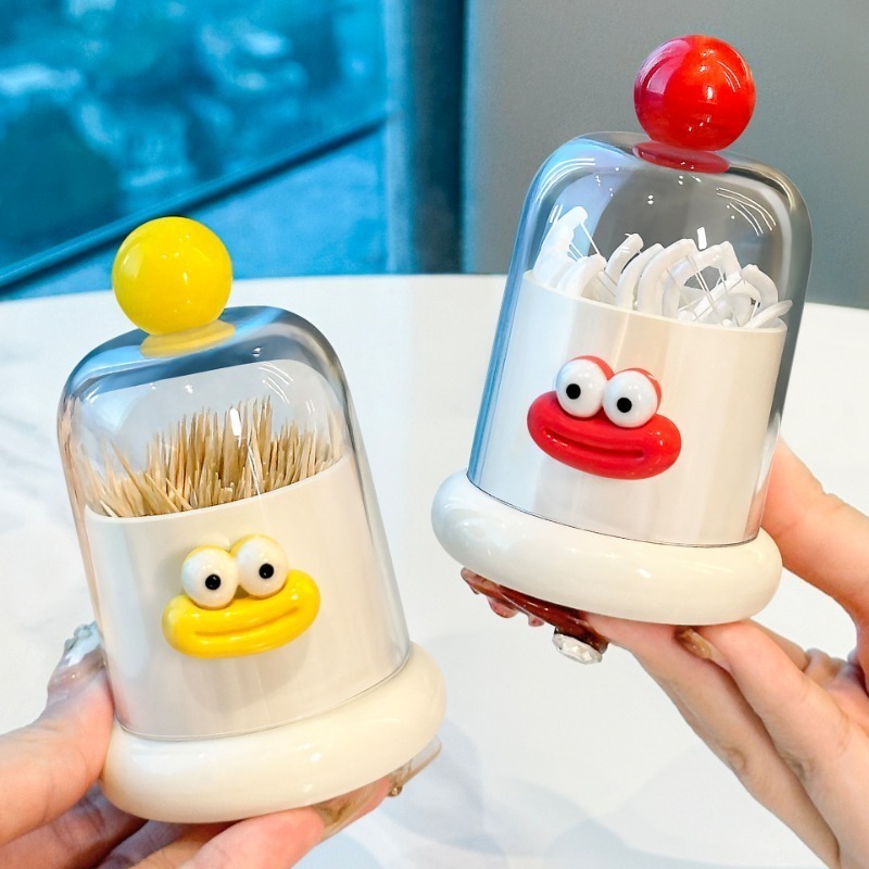 Toothpick and Cotton Swab Container with Transparent Lid in Smiley Face ...