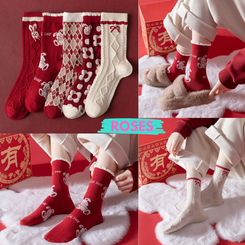 Women's Socks with Red Bow Pattern in Many Styles, Comfortable Stretch ...