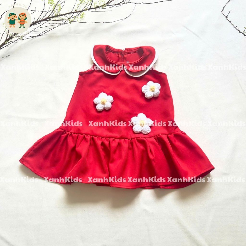 Đầm cổ sen cho bé gái đi chơi tết, du lịch, đầm cổ sen đính hoa len