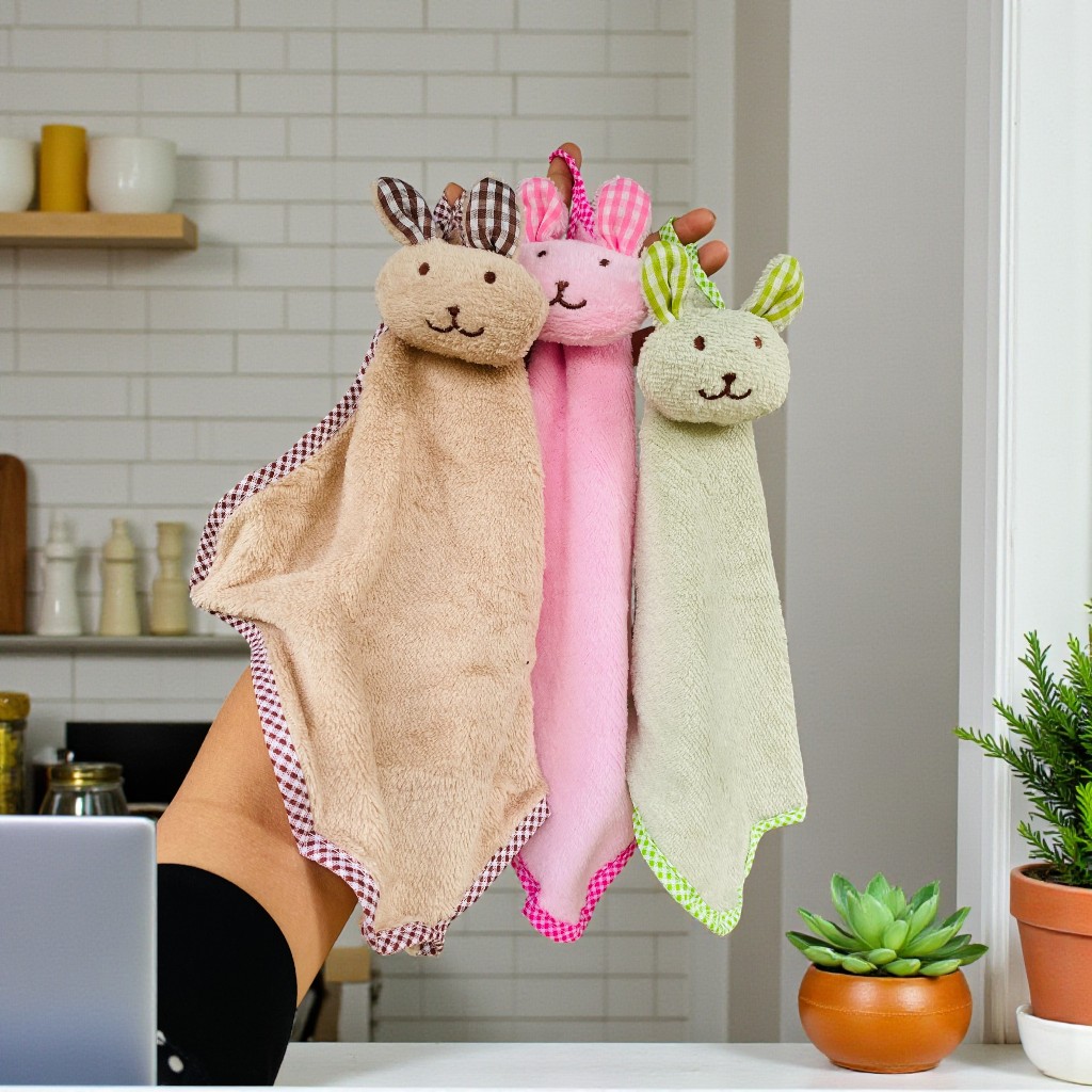 Combo set of three colors Rabbit-shaped kitchen hand towels | Shopee ...