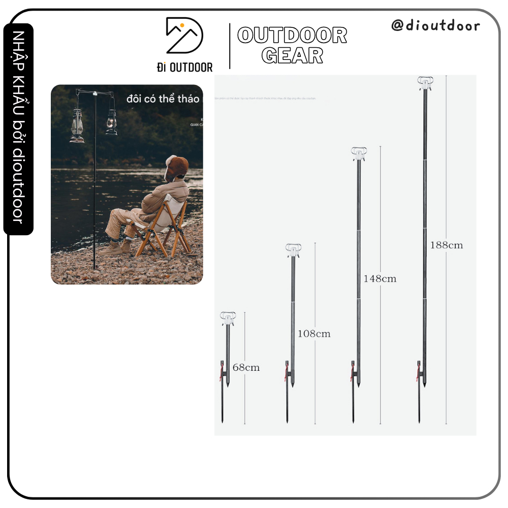 Double Hook Camping Light Rack - Ground Pole Included, Foldable ...