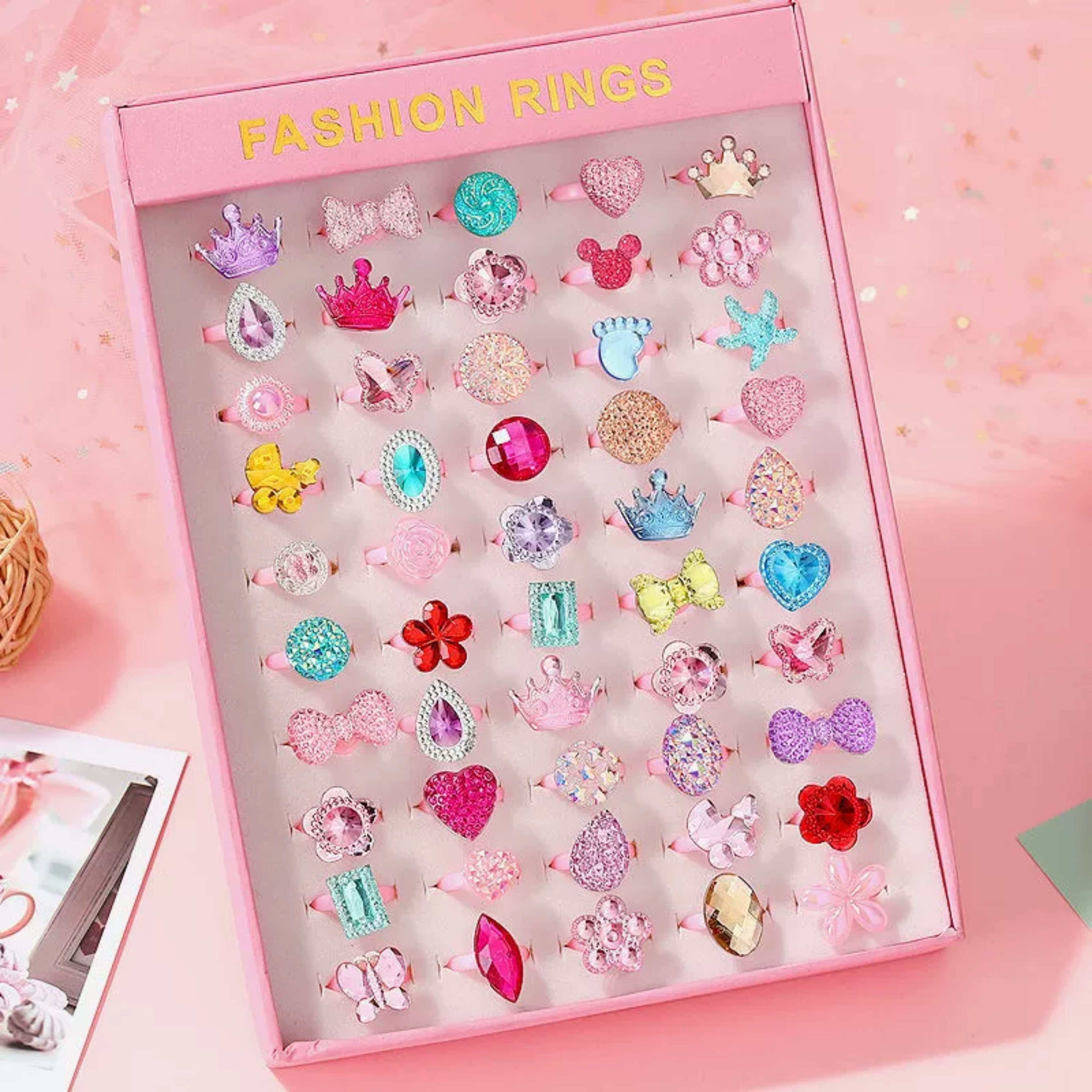 Cute rings for girls with colorful sparkling patterns, box of 50 for ...