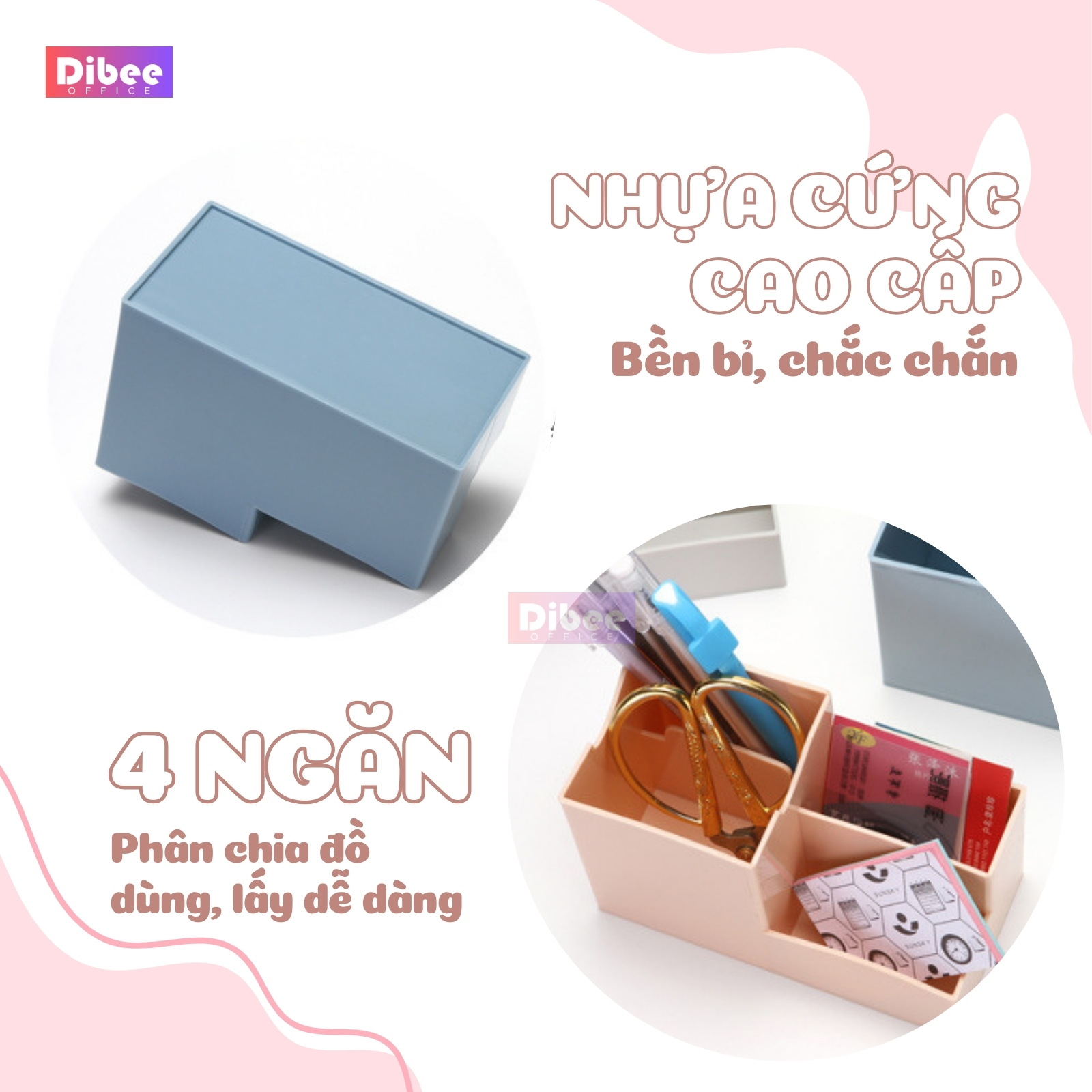DiBee 4-compartment pen holder, sturdy 5-color plastic tray, pen tray ...