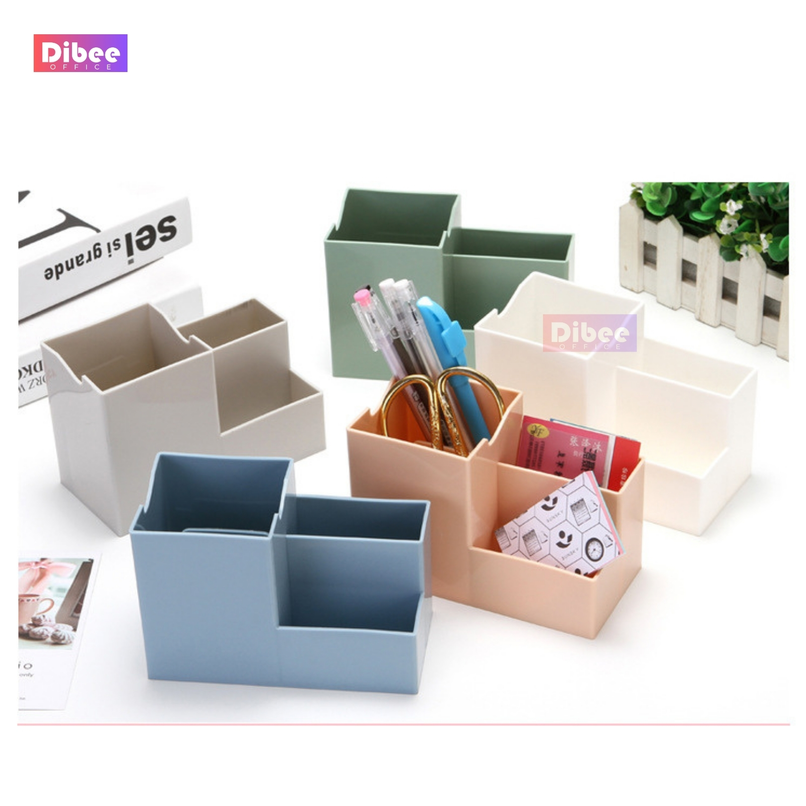 Dibee 4-compartment pen holder, sturdy 5-color plastic tray, pen tray ...