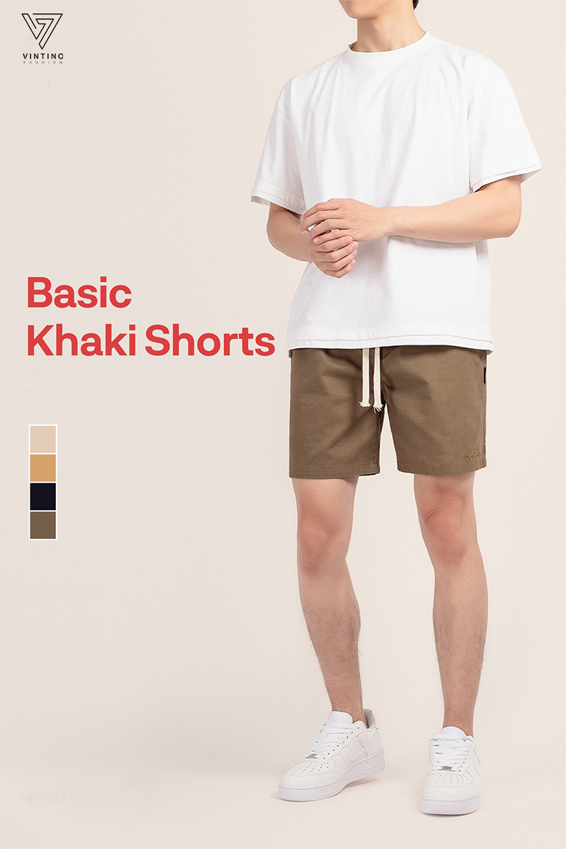 Men's Khaki Shorts VINTINO Form Thighs Chun Fabric Soft Wind Khaki QS01