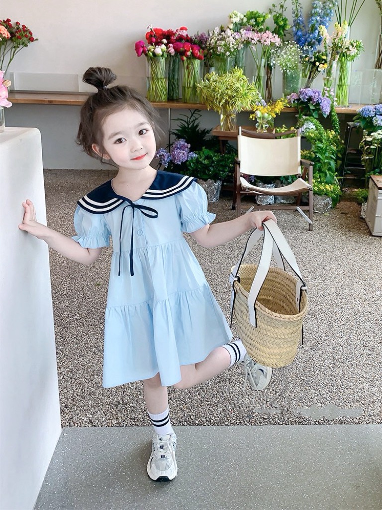 Baby girl dress Navy collar baby girl princess dress for children from 1 year to 7 years old Shopee Singapore