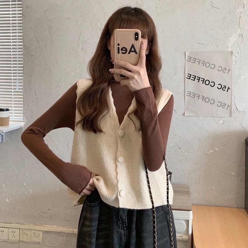 Women's Gile, Korean Style Basic Gile with Wave Hem Buttoned Ruffled V ...
