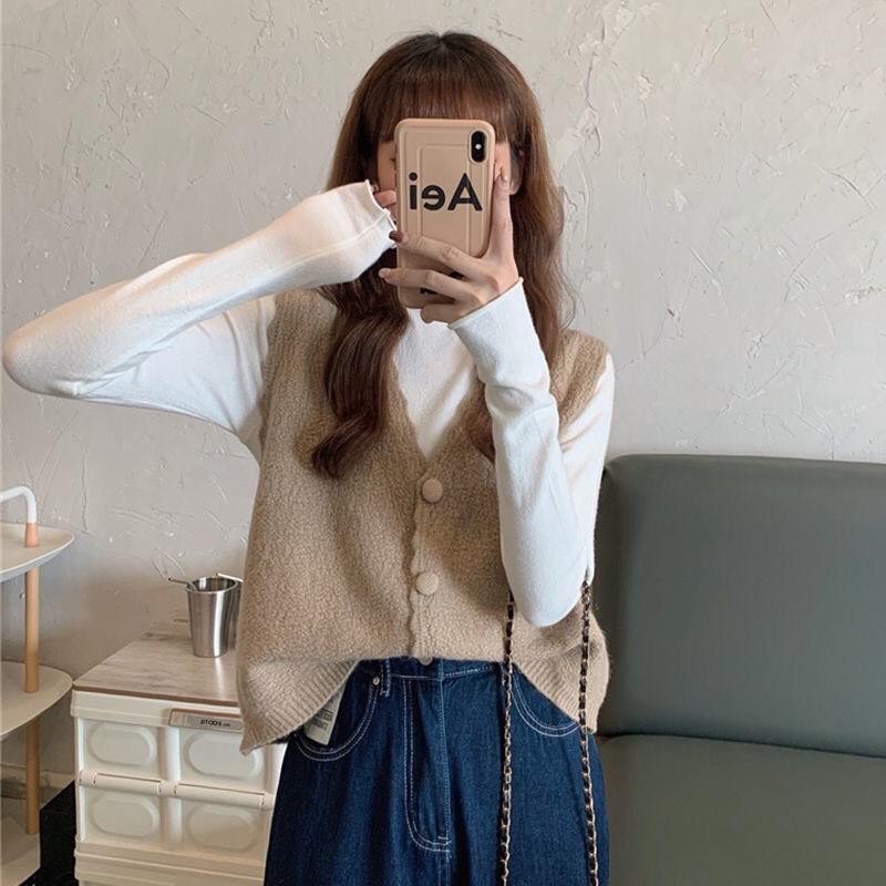 Women's Gile, Korean Style Basic Gile with Wave Hem Buttoned Ruffled V ...