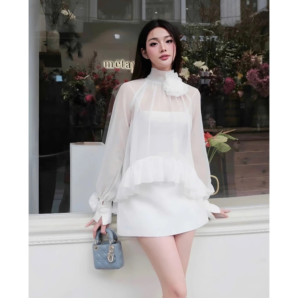 Band collar pintuck shirt dress_HL3746