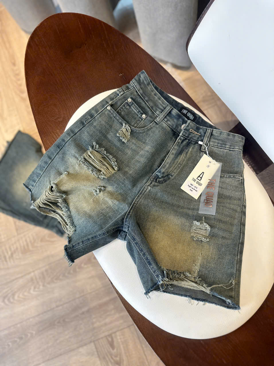 THE CROW - Women's High Waist Ripped Jeans Shorts in Dusty Light Color ...