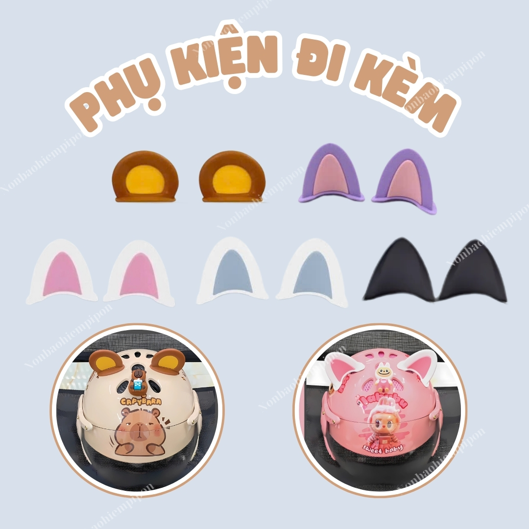 Labubu and Capybara children's helmets with genuine 3D stickers from