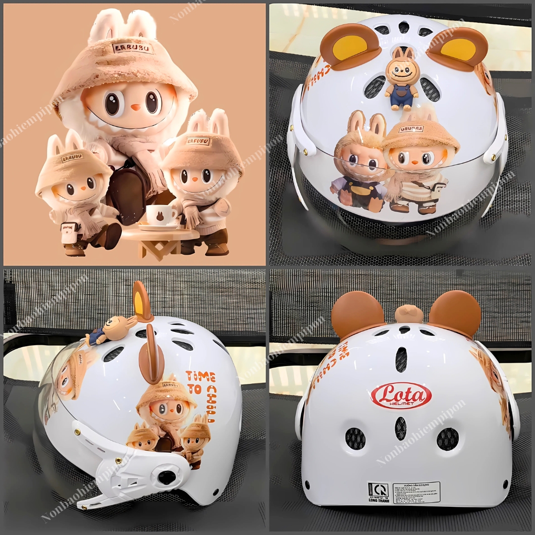 Labubu and Capybara children's helmets with genuine 3D stickers from