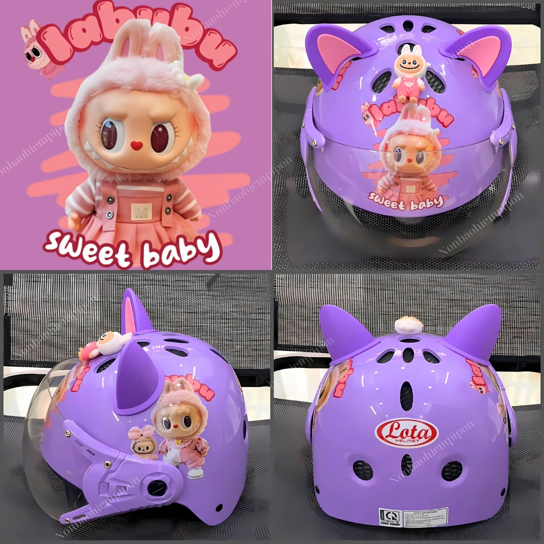 Kuromi, Labubu, Cabypara baby helmets with genuine 3D stickers from