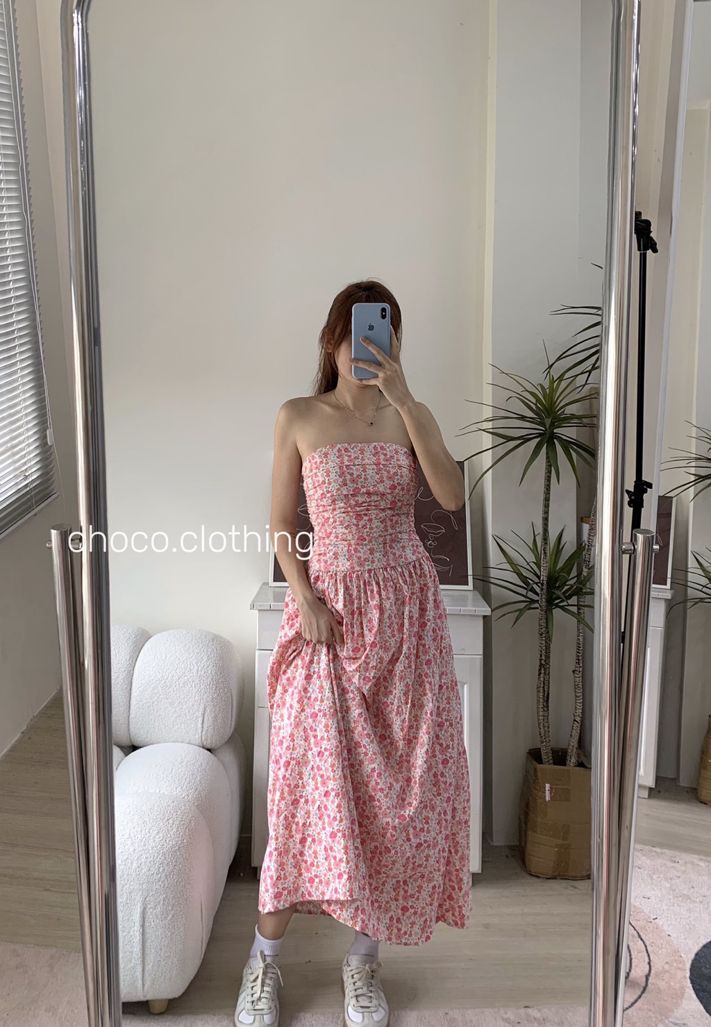Flowers dress - Long floral patterned maxi dress, flattering waist ...