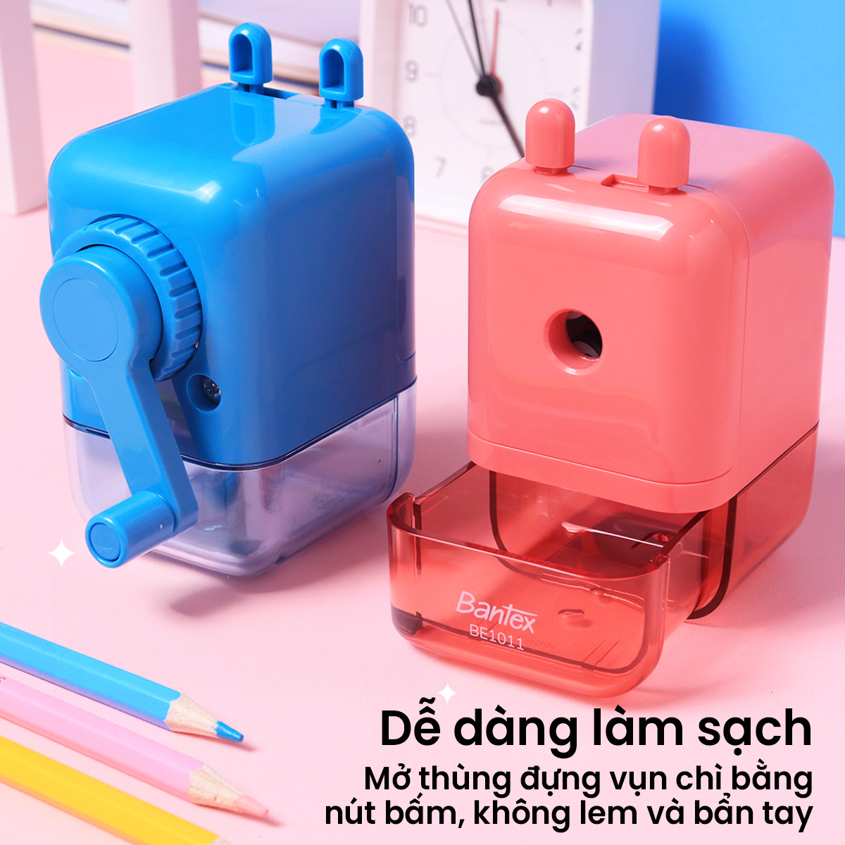 Deli Hand Crank Pencil Sharpener Red/Blue Compact Sharp Stainless ...