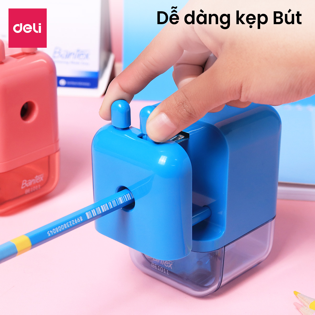 Deli Hand Crank Pencil Sharpener Red/Blue Compact Sharp Stainless ...