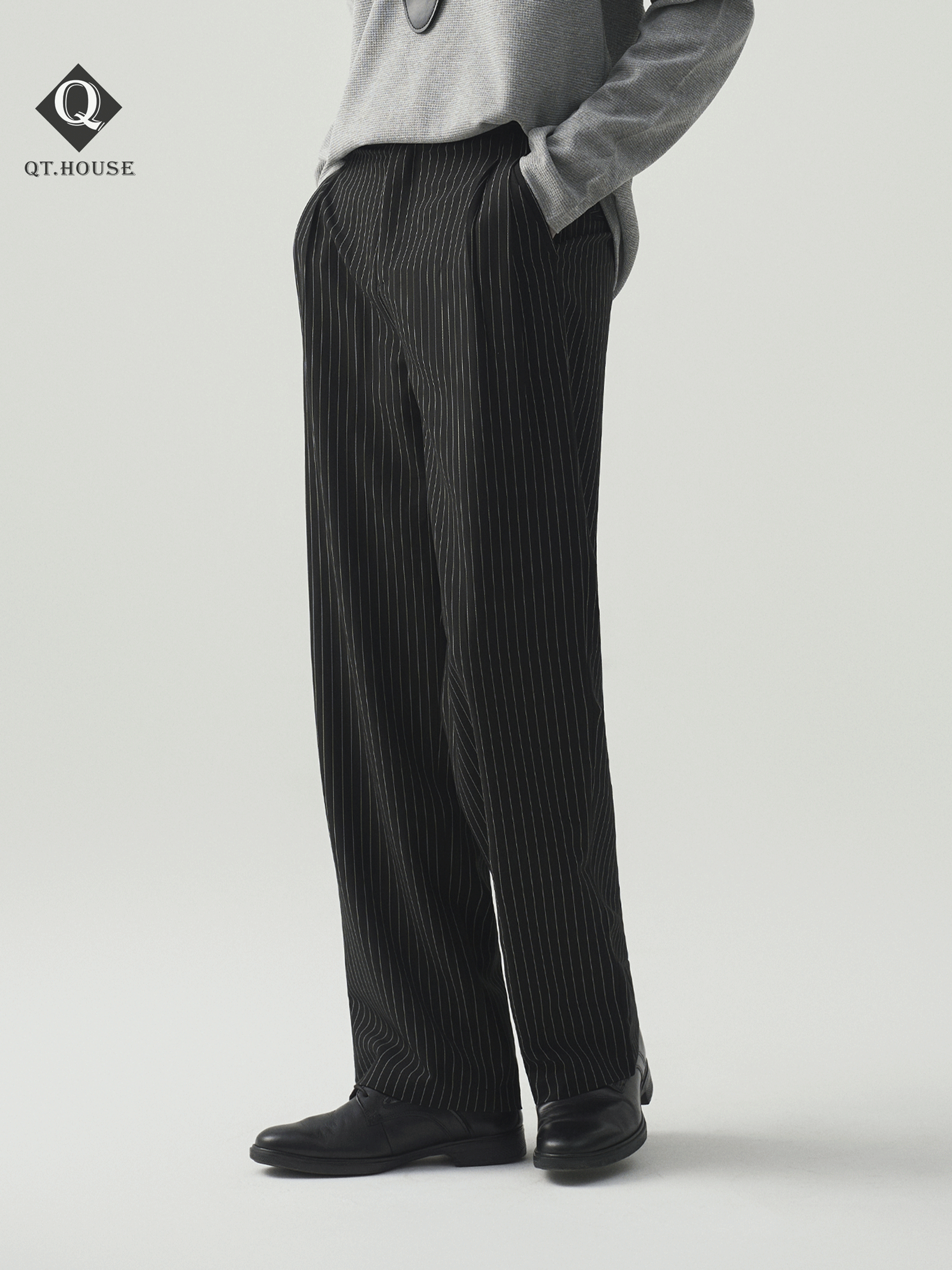 QTHOUSE Men's Trousers, Plaid Straight Leg Design, High Waist, Wide Leg ...