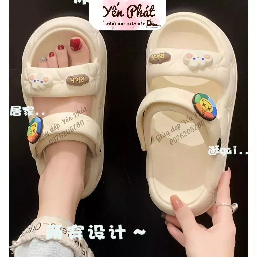 Xixiitao 2 strap flip-flops cute sticker with super lightweight 4cm high  sole EVA material TB533