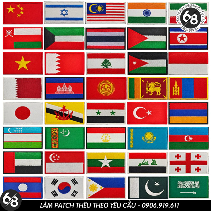 Fabric Patch embroidered with logo of national flags of Asian countries ...
