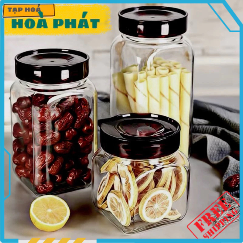 DELI Glass Jar Square Style Plastic Lid HMFG56S. 1.2L, 1.8L, 2.5L ...