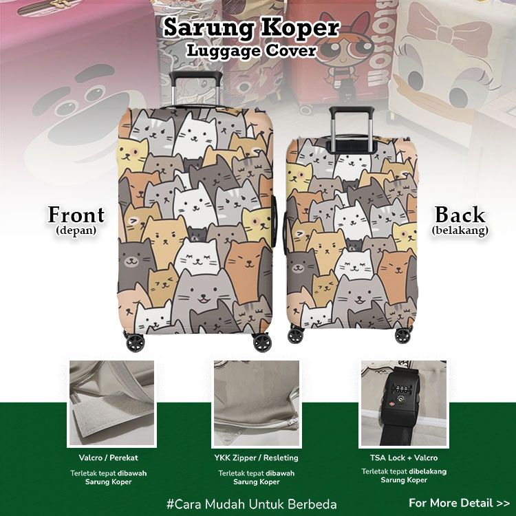 Sarung Koper Kucing Lucu / Luggage Cover Cute Cat 003 - Sarung Koper / Pelindung Koper / Desain Sarung Koper Unik