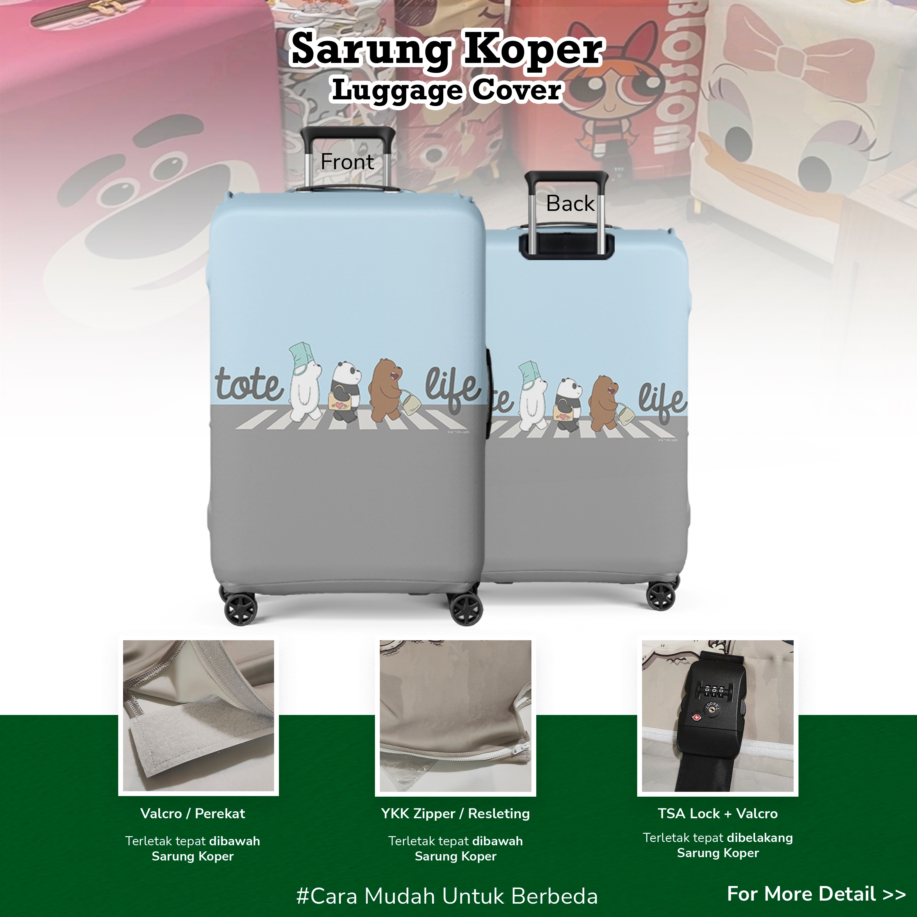 We Bare Bears 003- Sarung Koper / Luggage Cover / Pelindung Koper