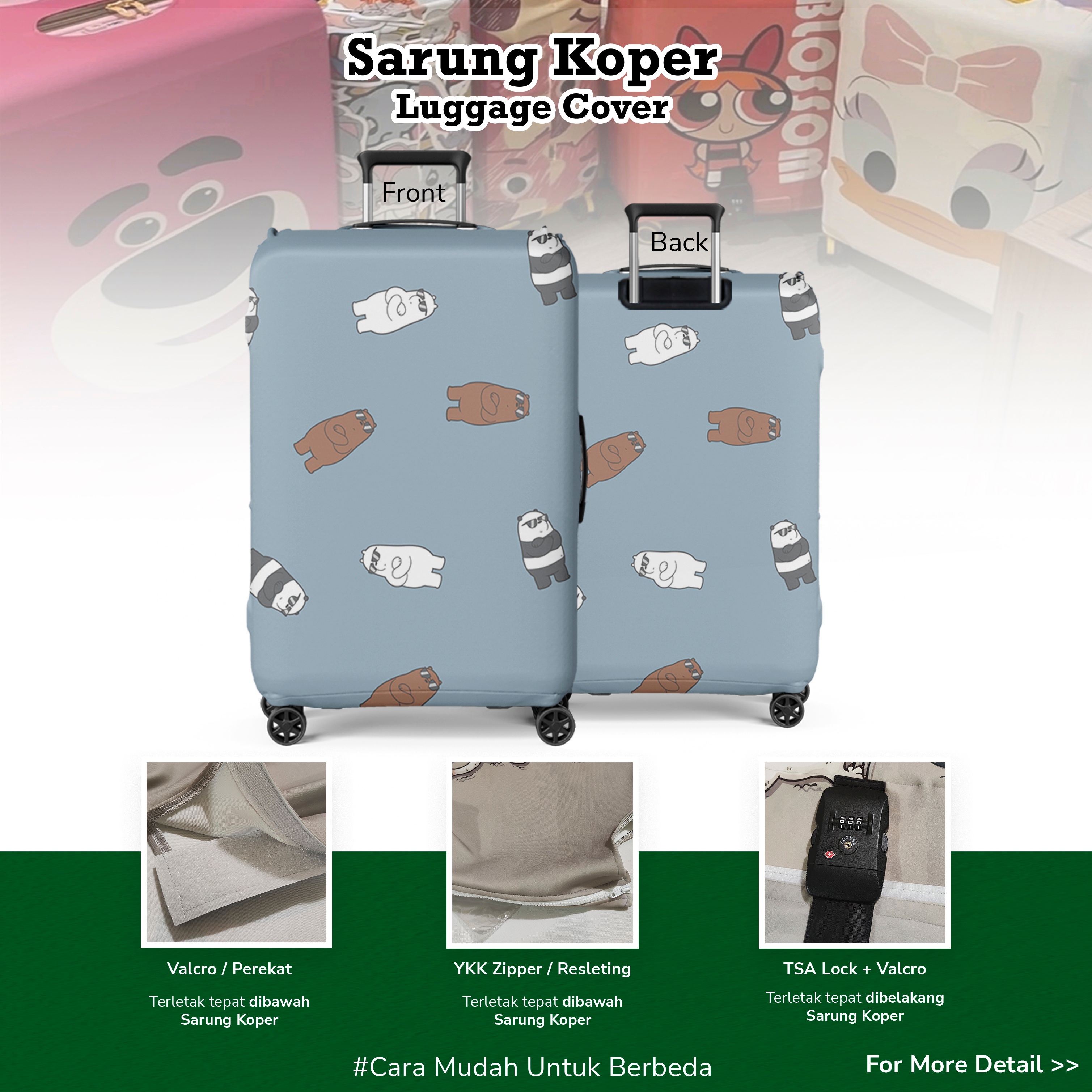 We Bare Bears 004- Sarung Koper / Luggage Cover / Pelindung Koper