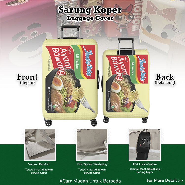Indomie Ayam Bawang Sarung Koper Unik - Luggage Cover / Pelindung Koper / Indofood