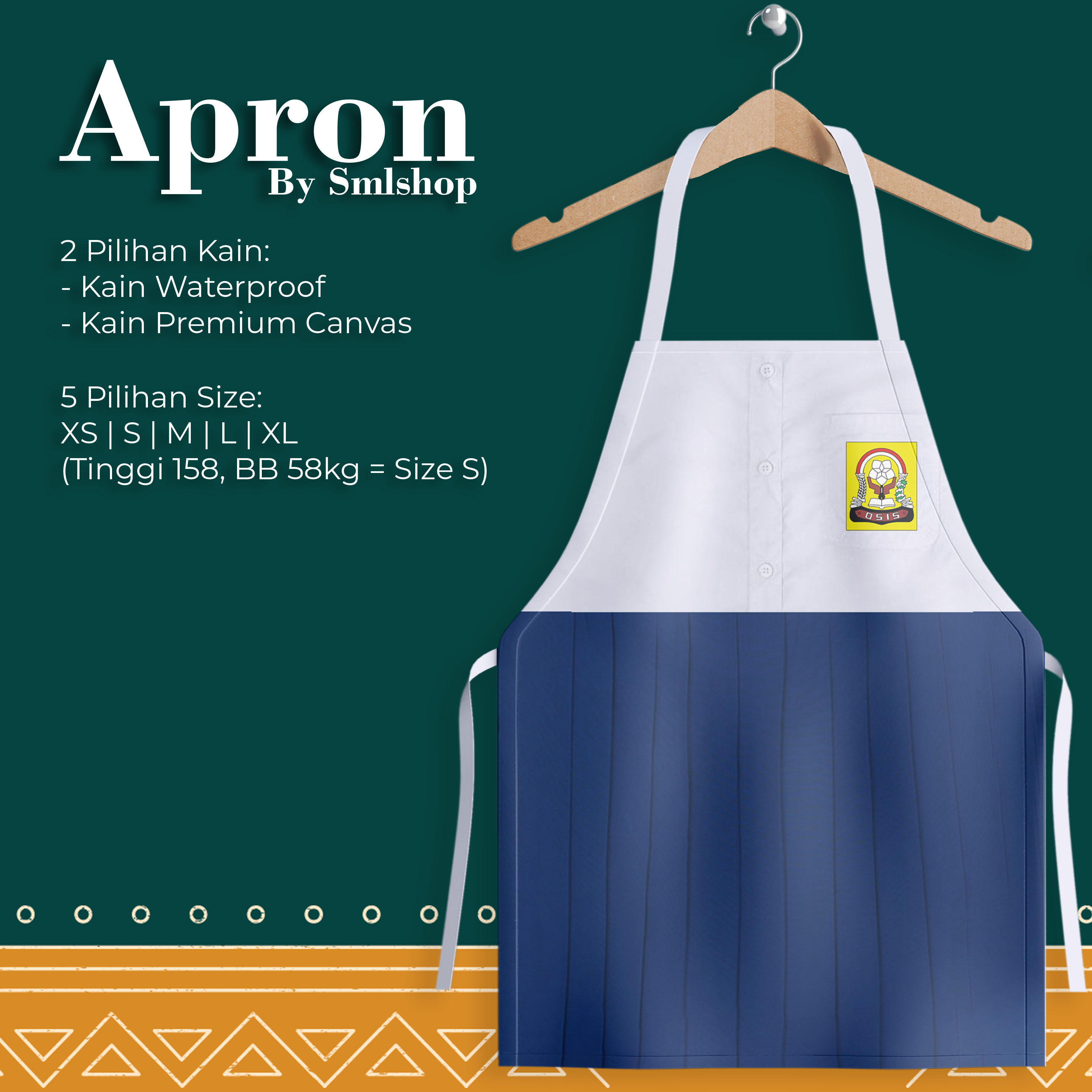 Apron Celemek Barista Waterproof Anti Air Motif Seragam Sekolah SMP