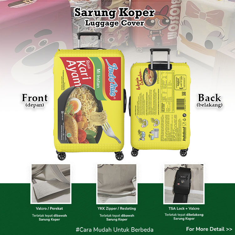 Indomie Kari Ayam Sarung Koper Unik v2 - Luggage Cover / Pelindung Koper / Indofood