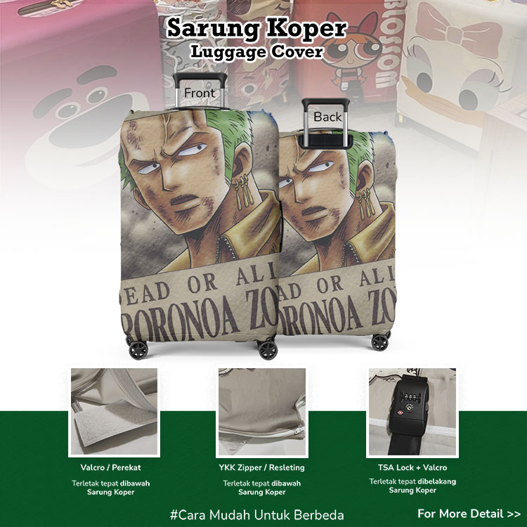 One Piece Wanted Posters : Roronoa Zoro / Zoro Pemburu Bajak Laut Bounties - Luggage Cover / Sarung Koper / Pelindung Koper Lentur / Sarung Koper Unik / Sarung Koper Anime