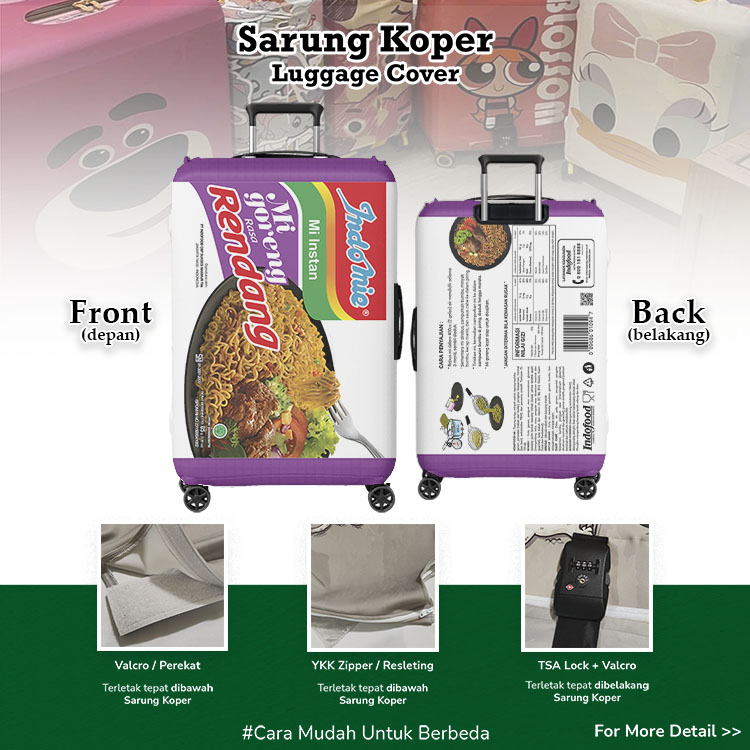 Indomie Mi Goreng Rendang Sarung Koper Unik v2 - Luggage Cover / Pelindung Koper / Indofood
