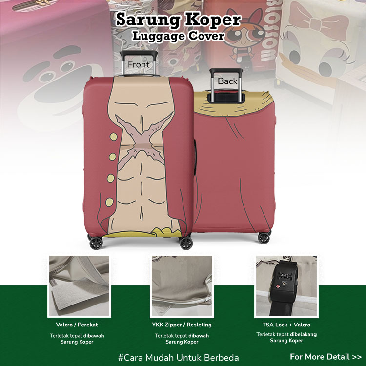 One Piece : Monkey D. Luffy / Luffy Topi Jerami Suit / Cosplay Sarung Koper - Luggage Cover / Sarung Koper / Pelindung Koper Lentur / Sarung Koper Unik / Sarung Koper Anime
