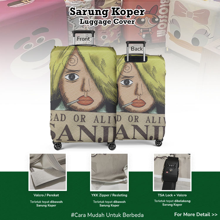 One Piece Wanted Posters : Vinsmoke Sanji / Sanji Kaki Hitam Bounties - Luggage Cover / Sarung Koper / Pelindung Koper Lentur / Sarung Koper Unik / Sarung Koper Anime