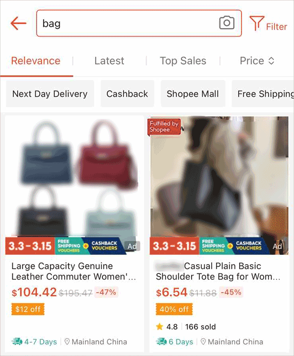 How Shopee Ads look like on Shopee App