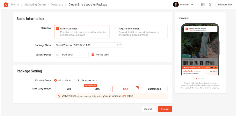 스마트 셀러 바우처(Smart Seller Voucher) | Shopee KR Seller Education Hub